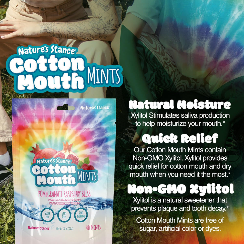Close-up of Nature's Stance Xylitol Mints texture and color