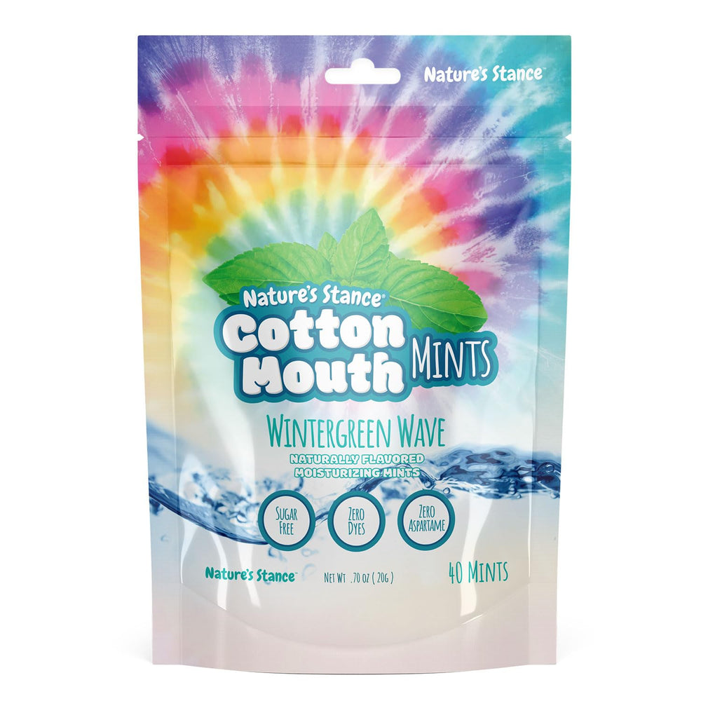 Nature’s Stance Xylitol Mints wintergreen pack front for on-the-go cotton mouth relief