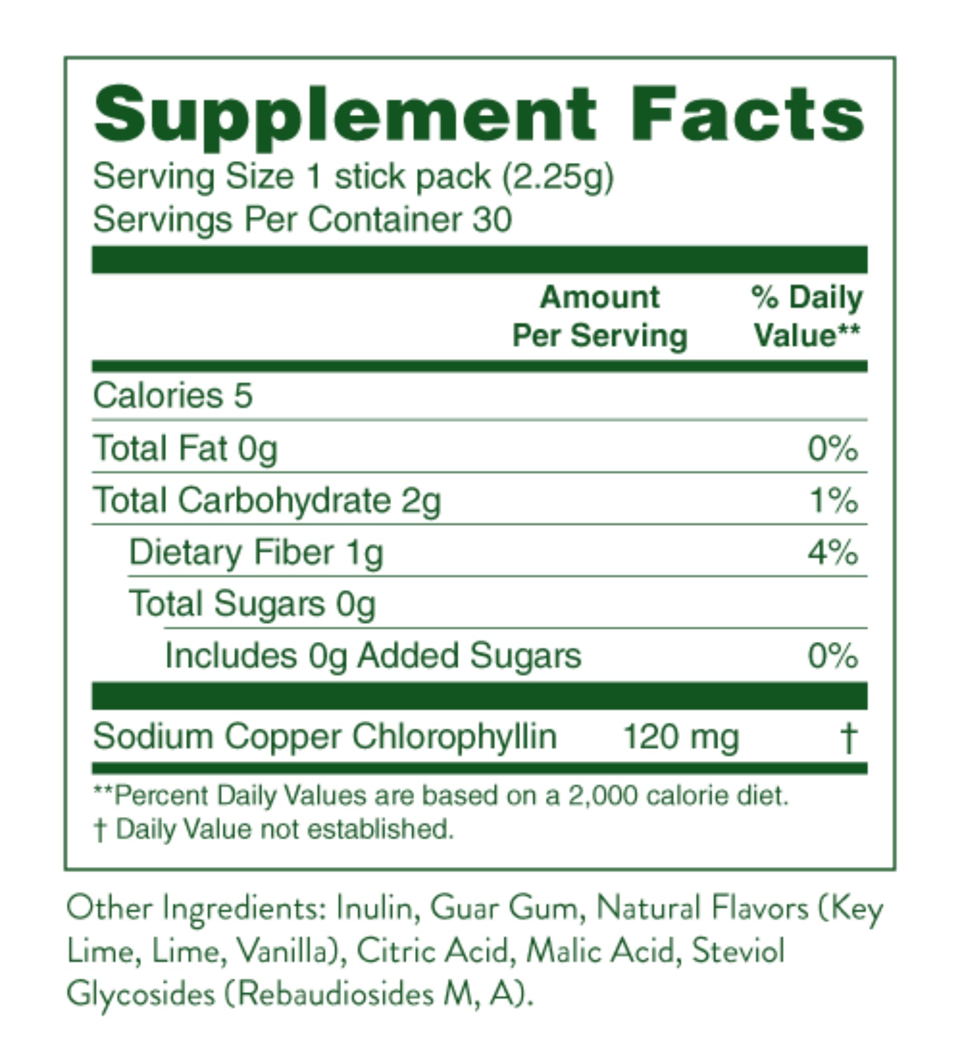 Chlorophyll daily detox support in a lime-flavored stick