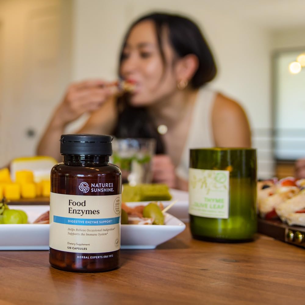 Nature's Sunshine Food Enzymes pre-meal scene with a meal for planning digestion.