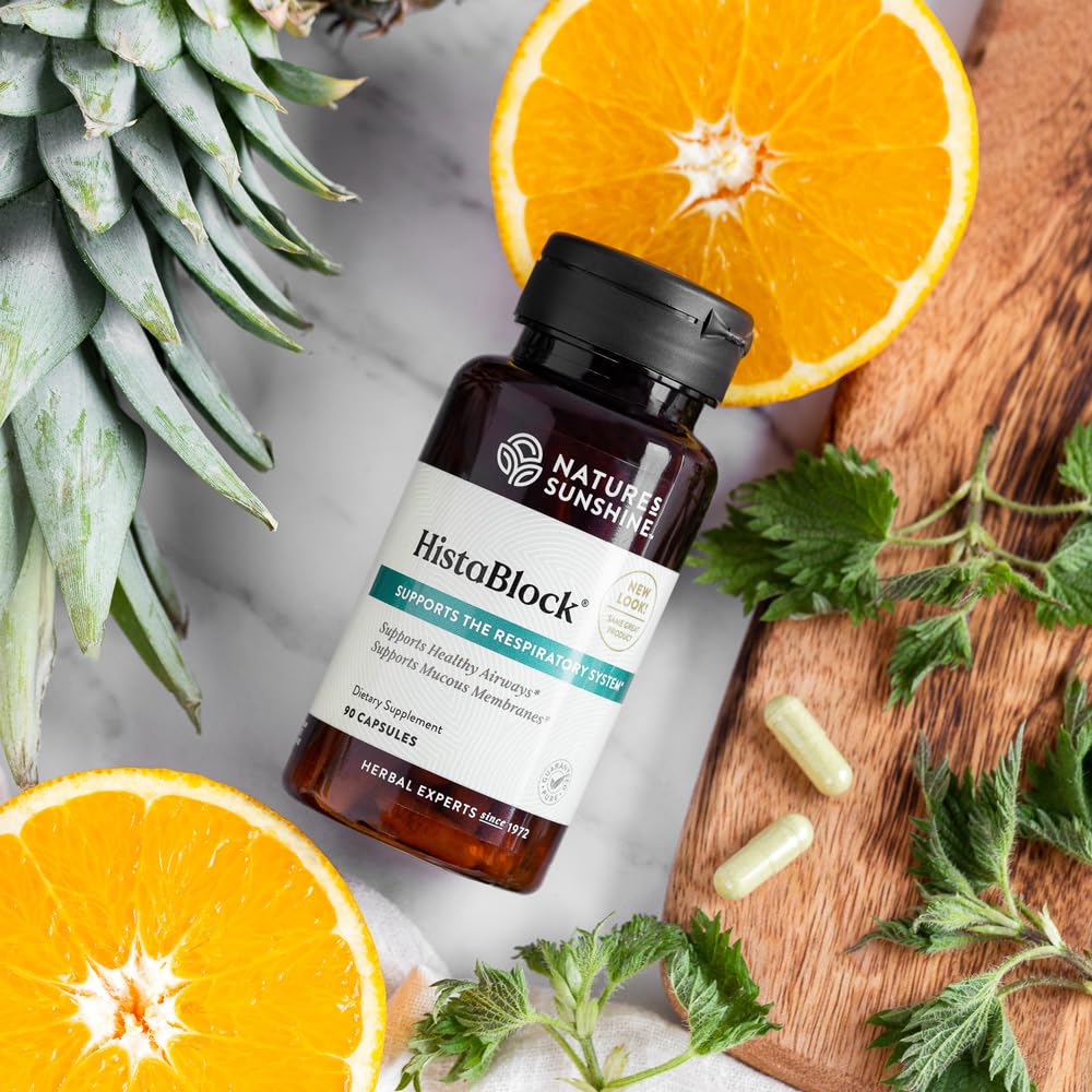 Nature's Sunshine HistaBlock capsules ready for daily allergy routines.
