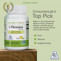 Nature's Trove L-Theanine bottle front label shows product details for confident purchase.