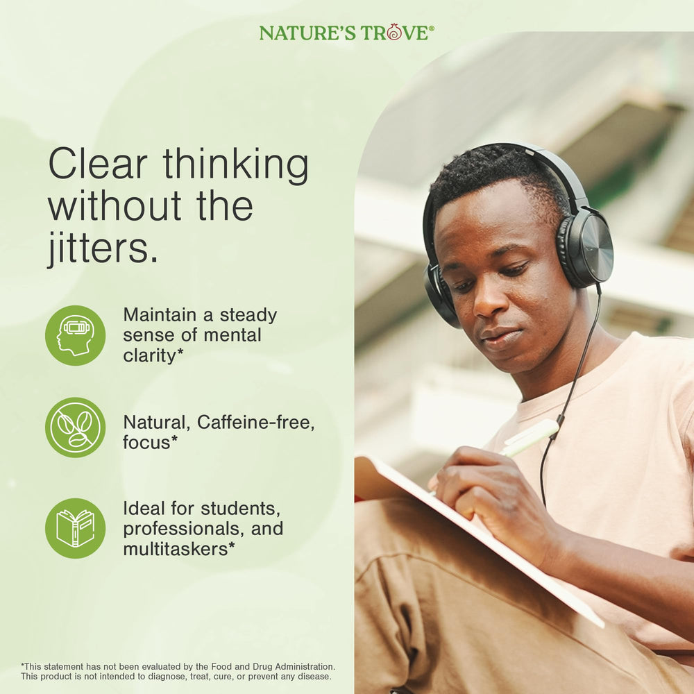 Nature's Trove L-Theanine suggested daily routine with a glass of water.