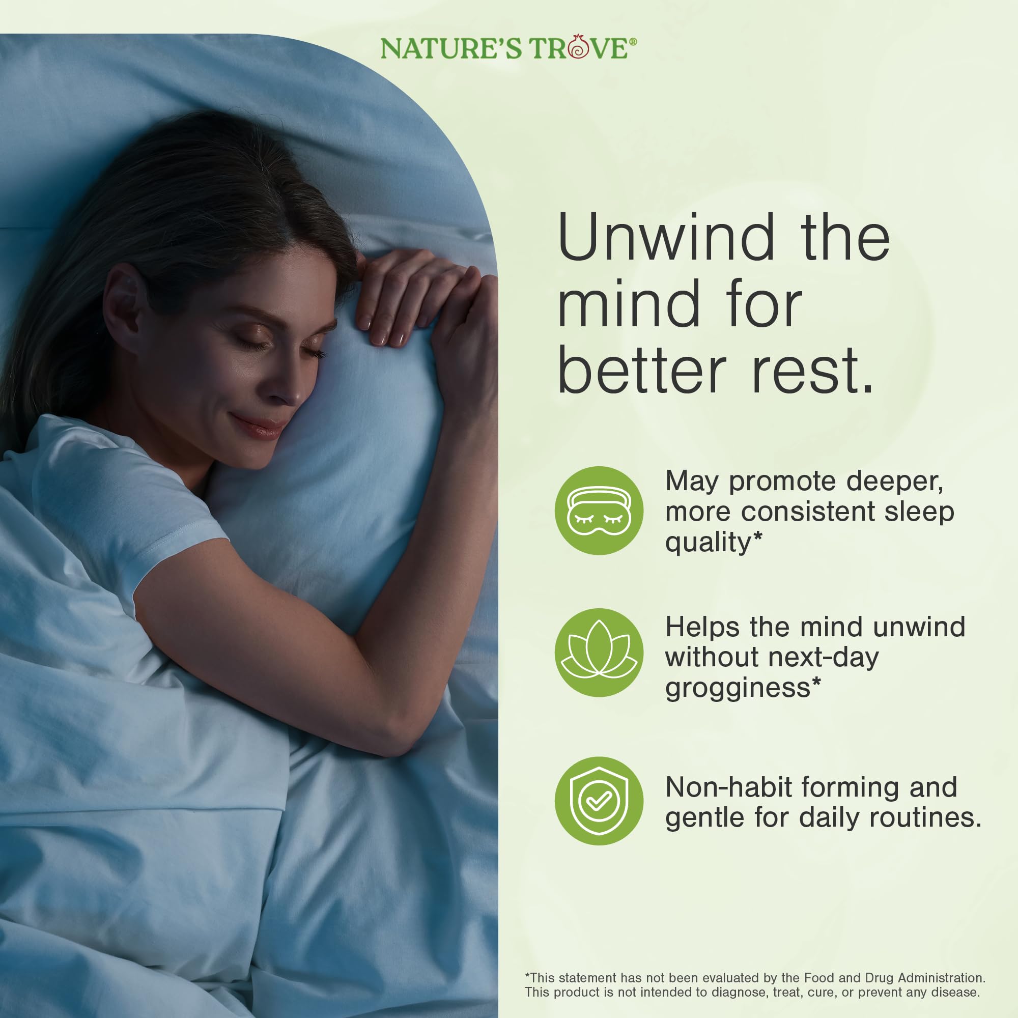 Nature's Trove L-Theanine 200mg USA-made GMP facility label.