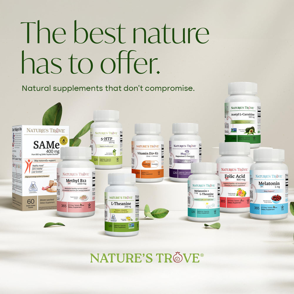 Nature's Trove L-Theanine packaging and box design.
