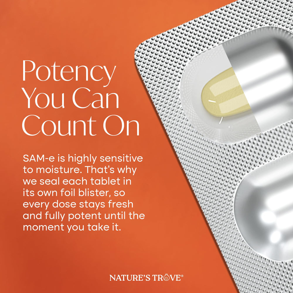 Nature's Trove SAM-e non-GMO blister-pack caplets protecting freshness