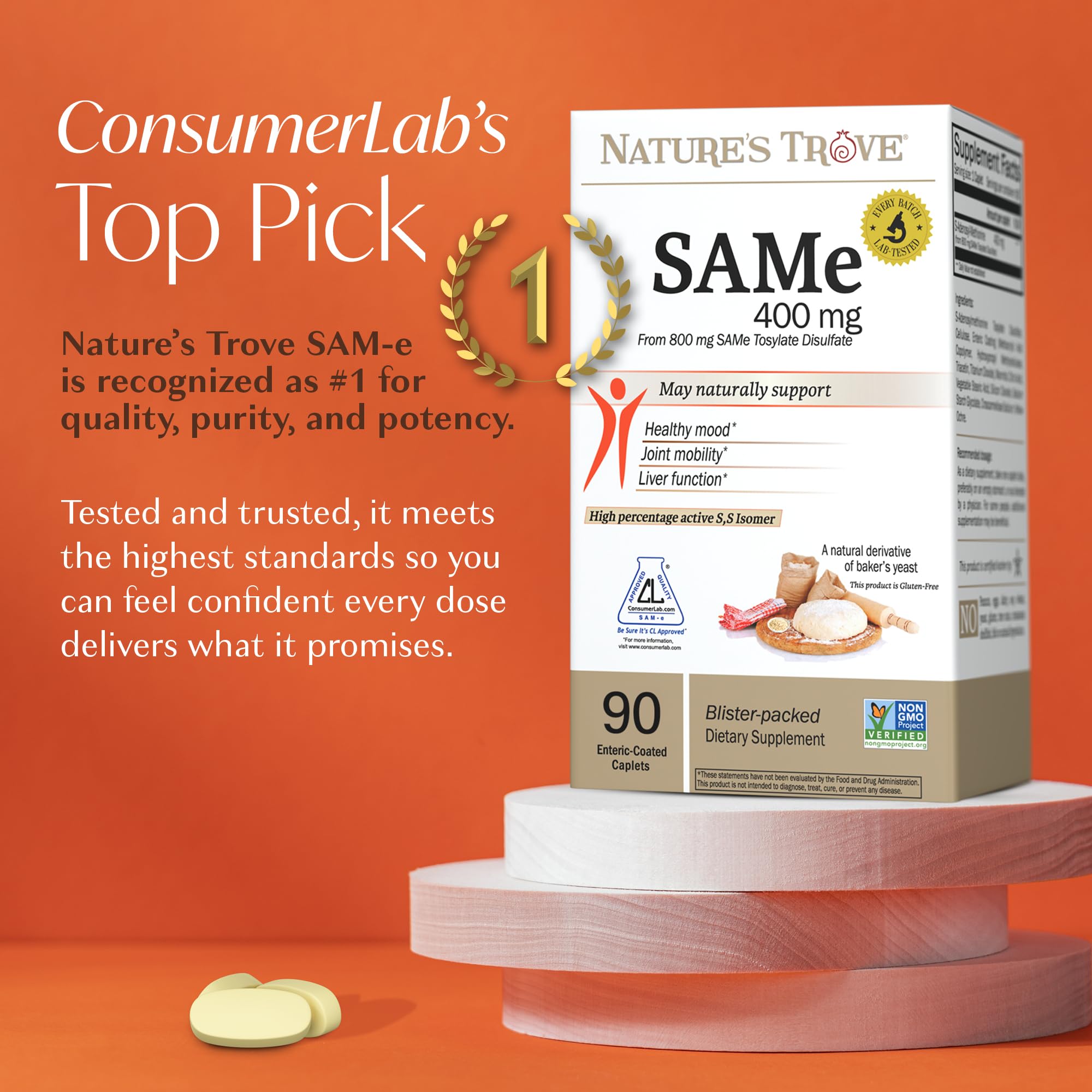 Nature's Trove SAM-e vegan caplets for plant-based daily use