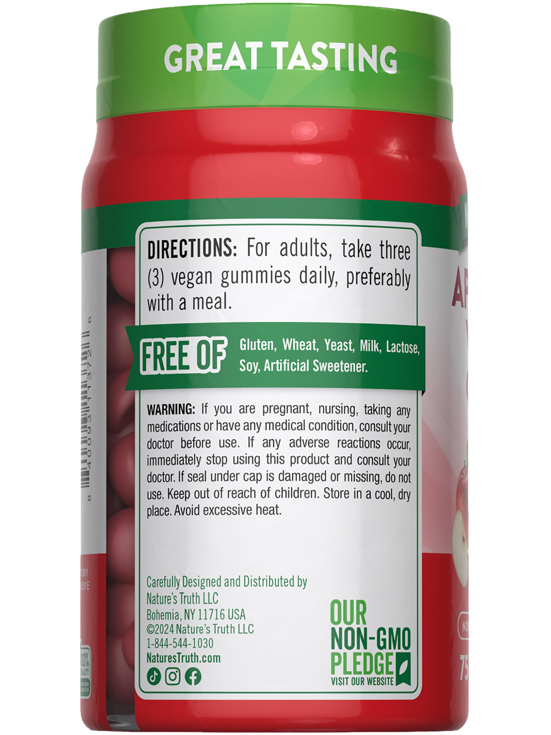 Nature's Truth Apple Cider Vinegar Gummies nutrition panel highlighting 600 mg per serving