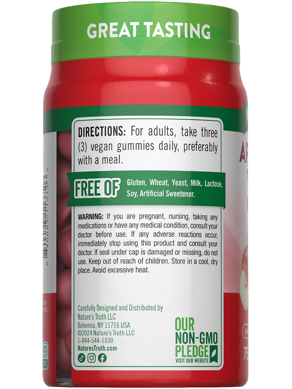 Nature's Truth Apple Cider Vinegar Gummies nutrition panel highlighting 600 mg per serving