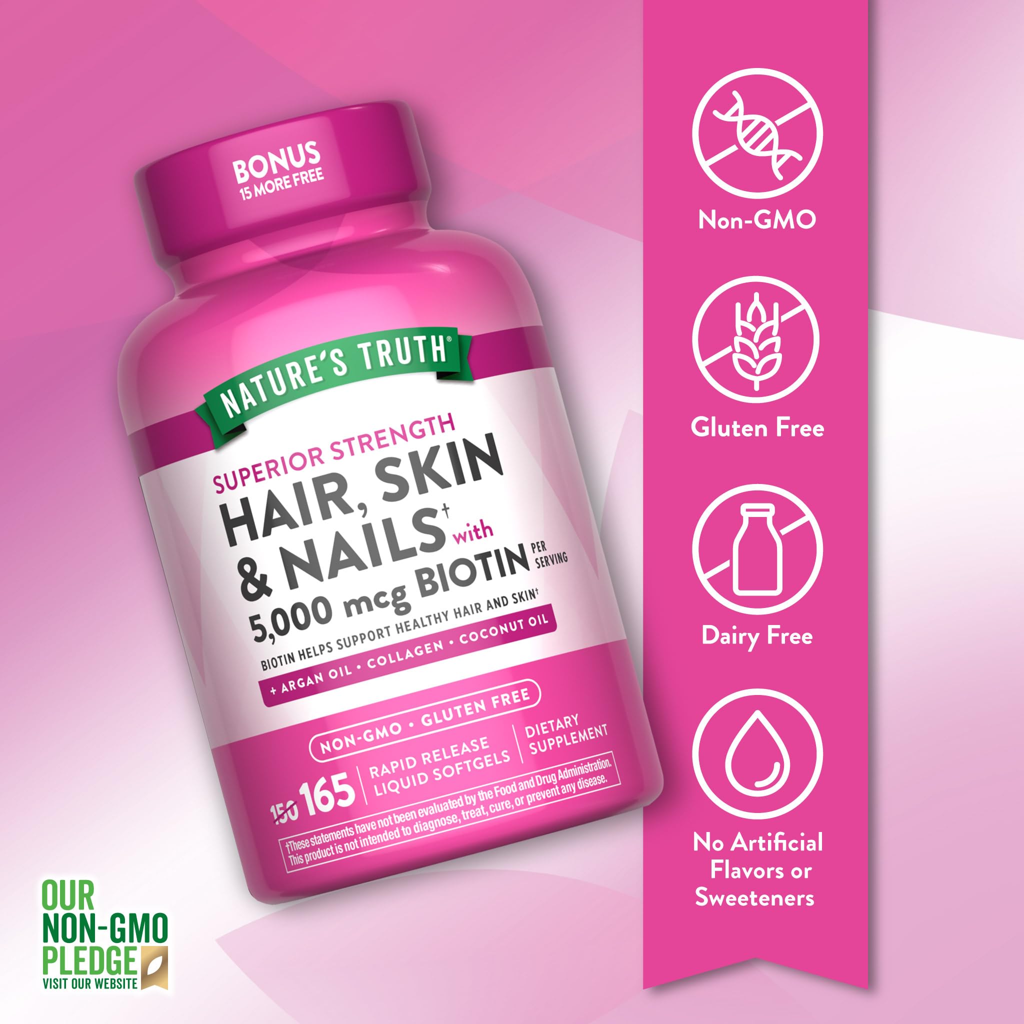 Nature's Truth argan oil and collagen ingredients support radiant hair and skin.