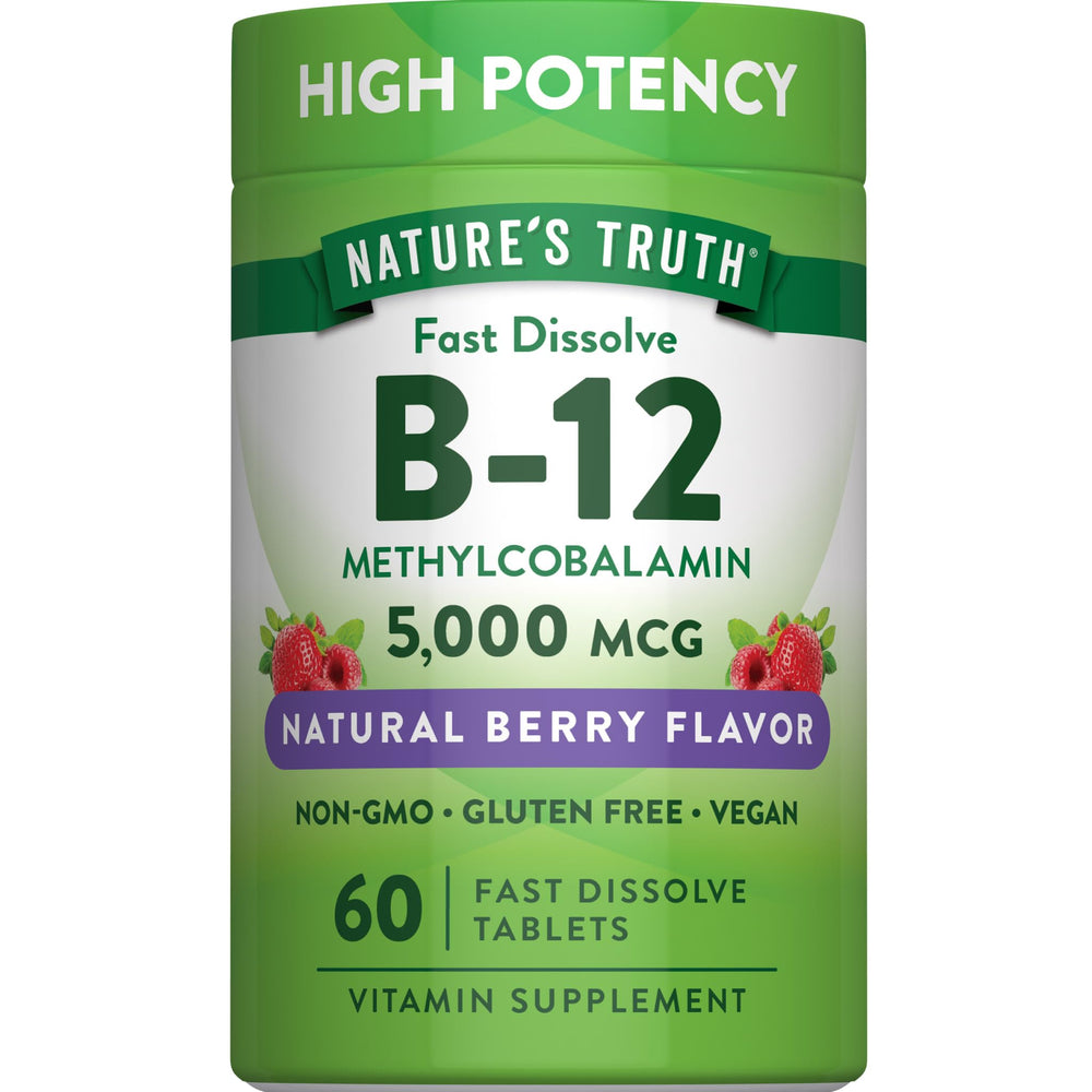 Nature's Truth B12 5000mcg berry-flavor tablet for daily vegan use