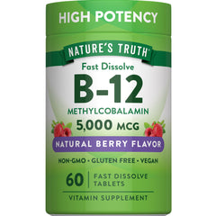 Nature's Truth B12 5000mcg berry-flavor tablet for daily vegan use