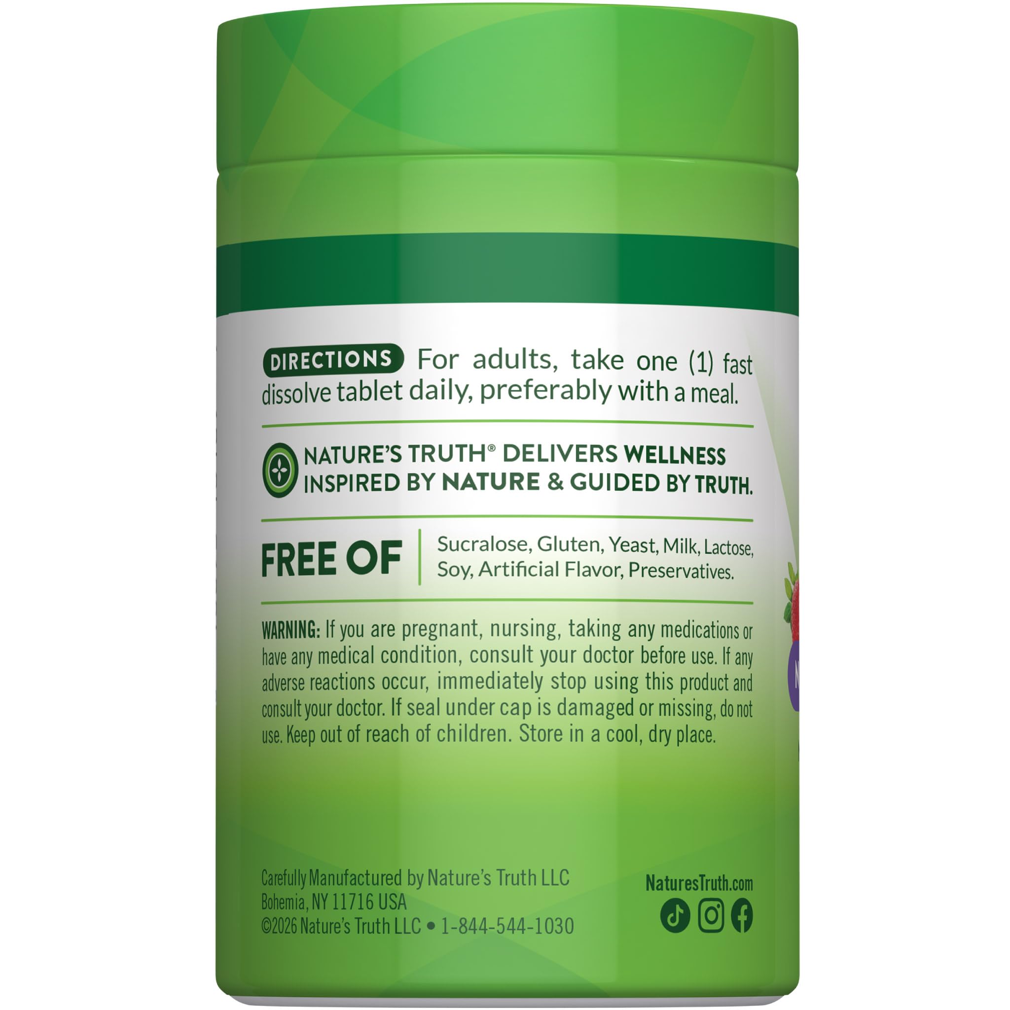 Nature's Truth B12 5000mcg close-up of berry-flavored tablet