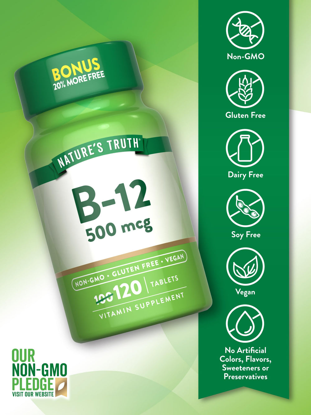 Nature's Truth B12 Vitamin tablets close-up