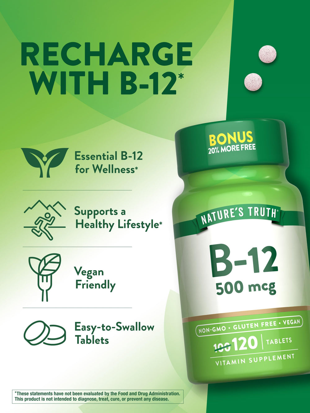 Nature's Truth B12 tablets in hand for daily use