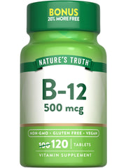 Nature's Truth B12 Vitamin bottle front view highlighting vegan and gluten-free formula
