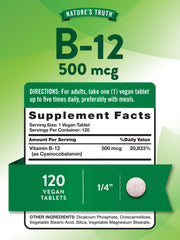 Nature's Truth B12 Vitamin bottle side view showing 120 tablets