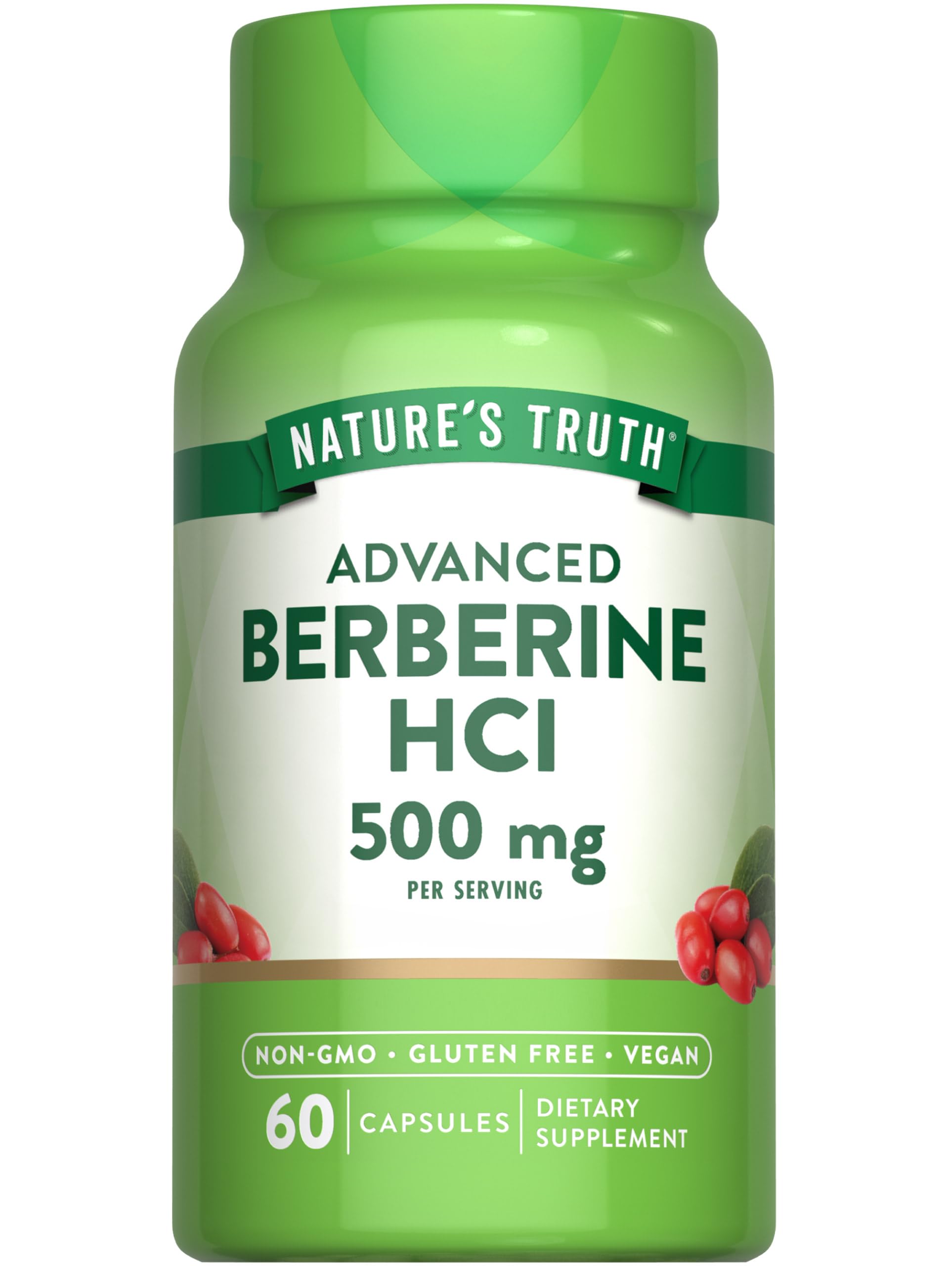 Nature's Truth Berberine bottle close-up, vegan capsules for daily wellness