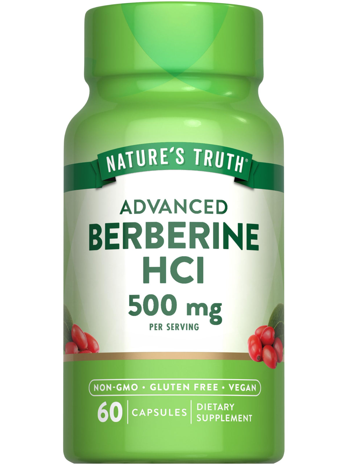 Nature's Truth Berberine bottle close-up, vegan capsules for daily wellness
