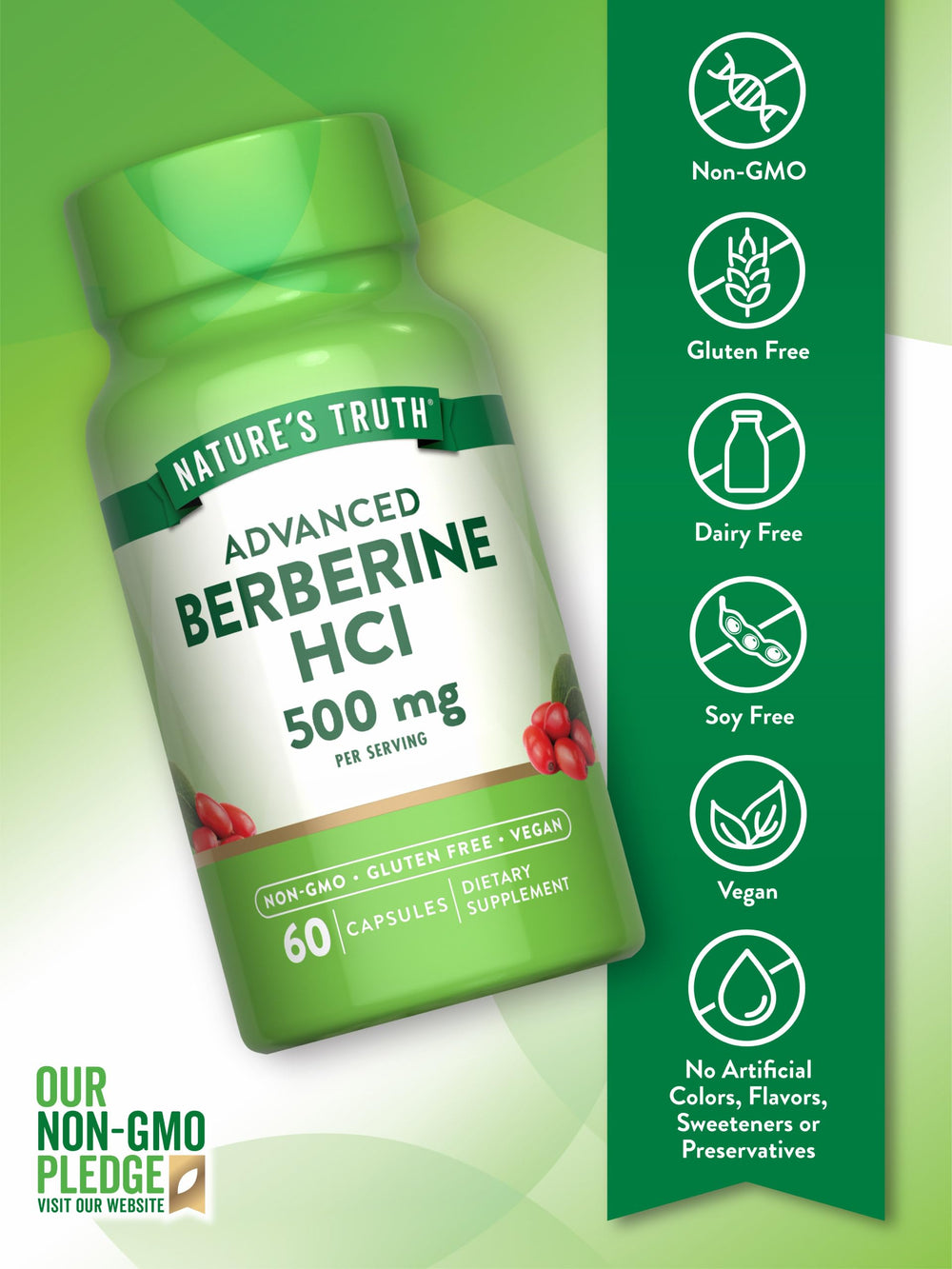 Nature's Truth Berberine capsules on a clean surface, convenient daily supplement