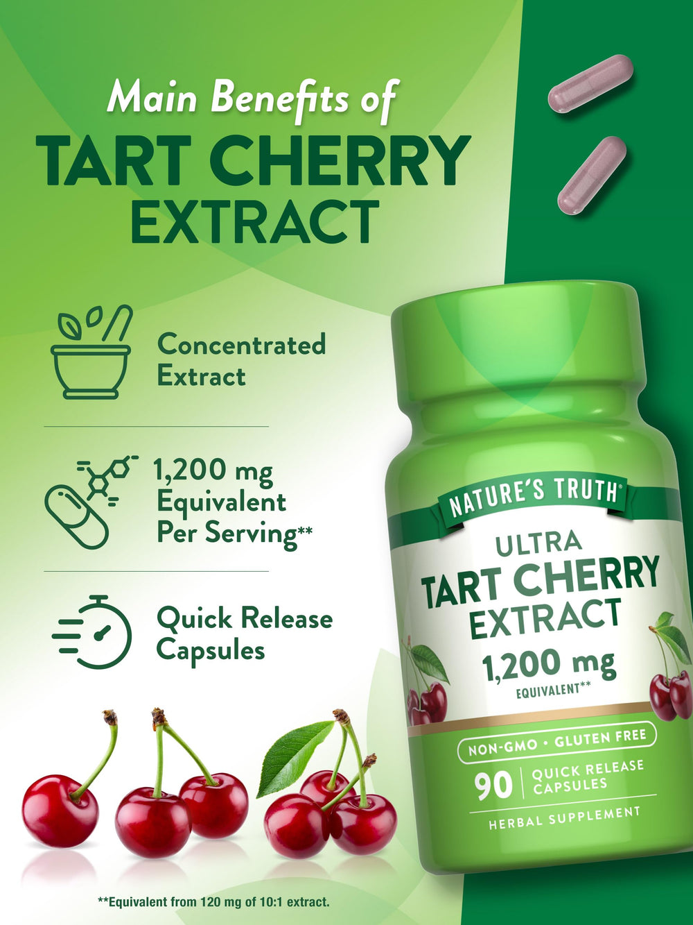 Capsule close-up from Nature's Truth Tart Cherry Extract bottle