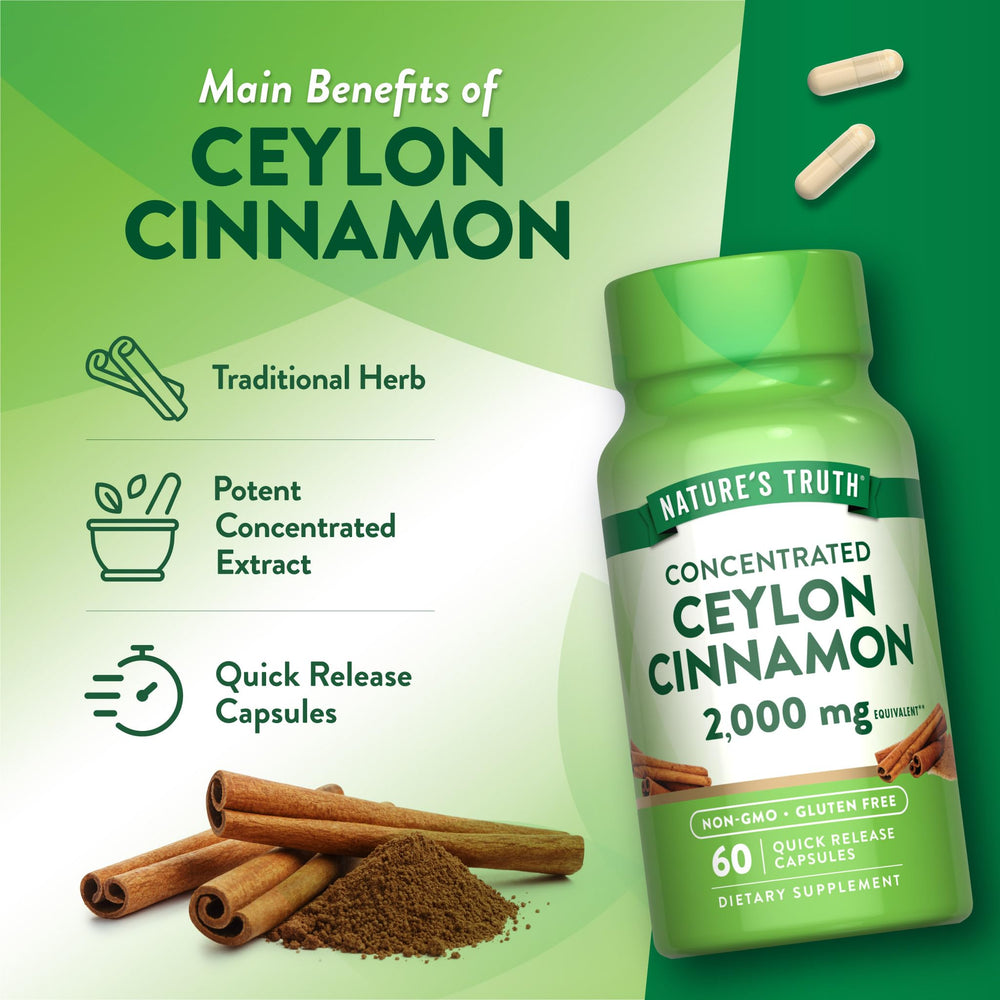 Holding Nature's Truth Ceylon Cinnamon capsules for easy daily supplementation.