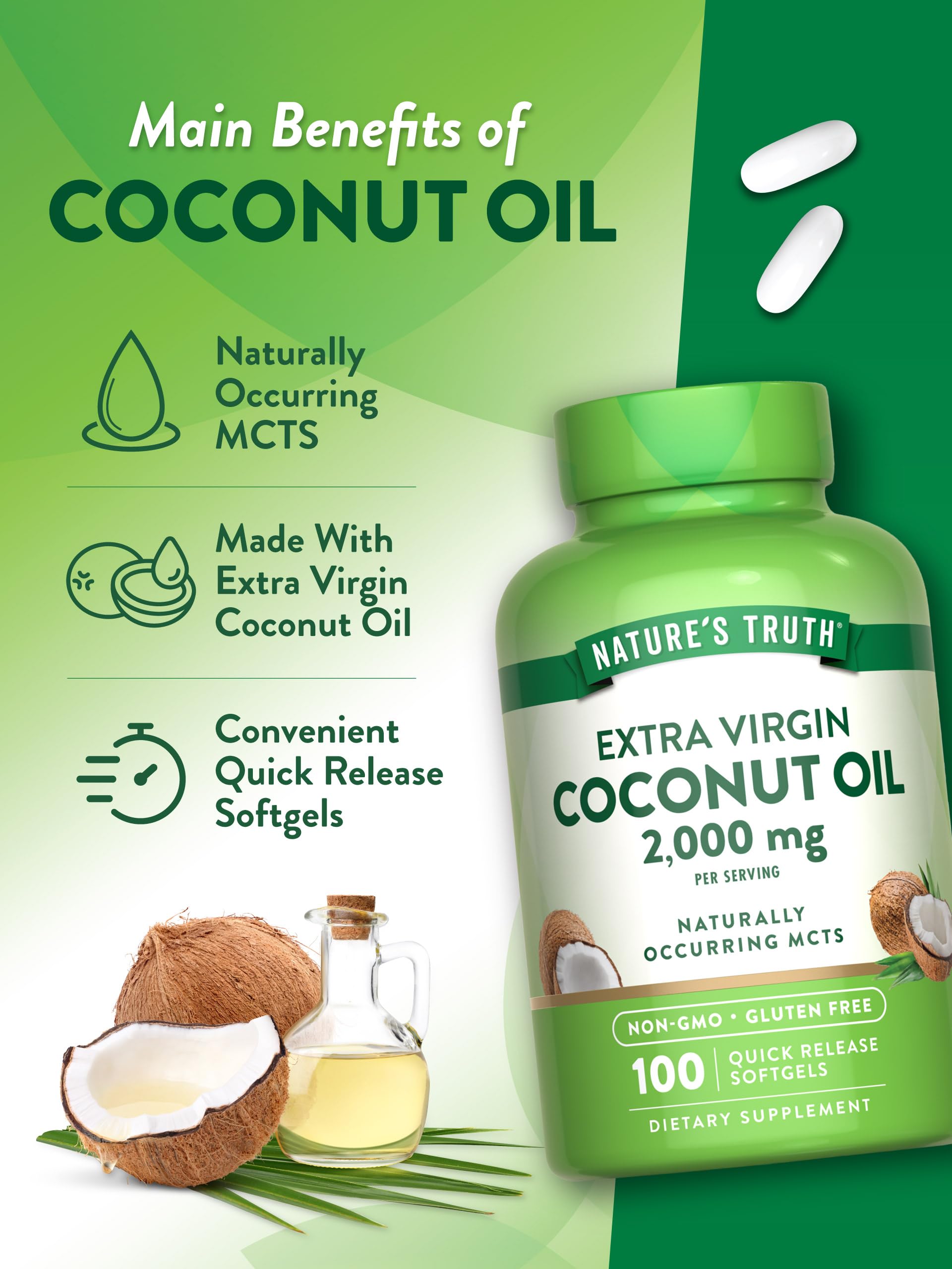 Nature's Truth coconut oil softgels with 2,000 mg per serving reminder
