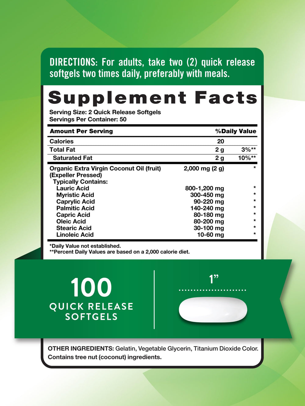 Nature's Truth coconut oil softgels close-up showing expeller-pressed quality