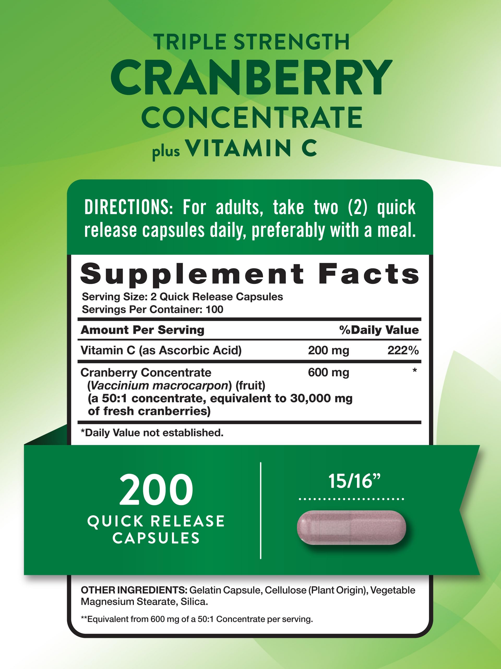 Close-up of Nature's Truth cranberry concentrate capsules with quick-release design
