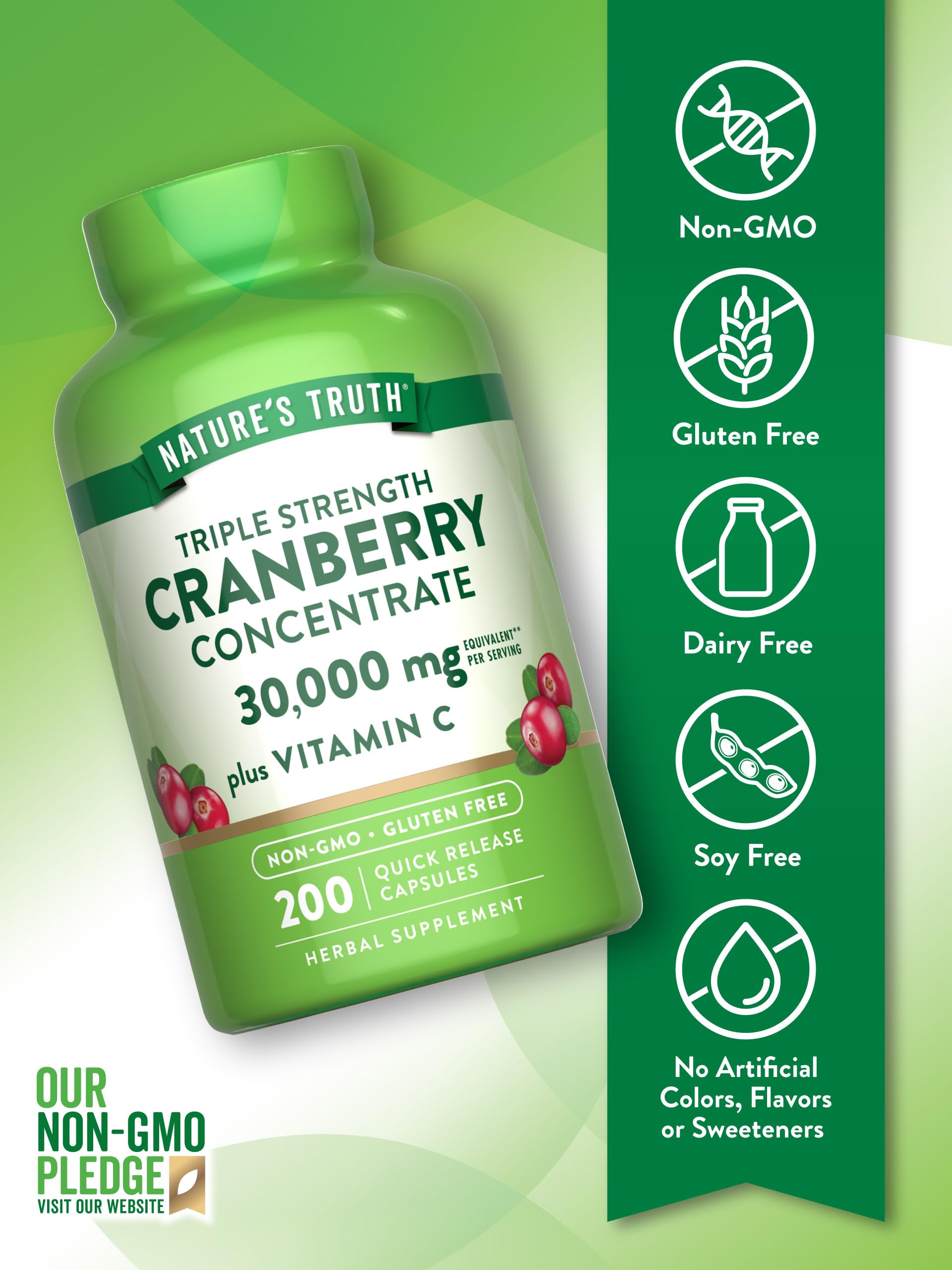 Nature's Truth cranberry concentrate bottle shows Vitamin C label and added value