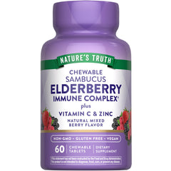 Nature's Truth Elderberry Immune Complex tablets on bottle offering daily wellness support.