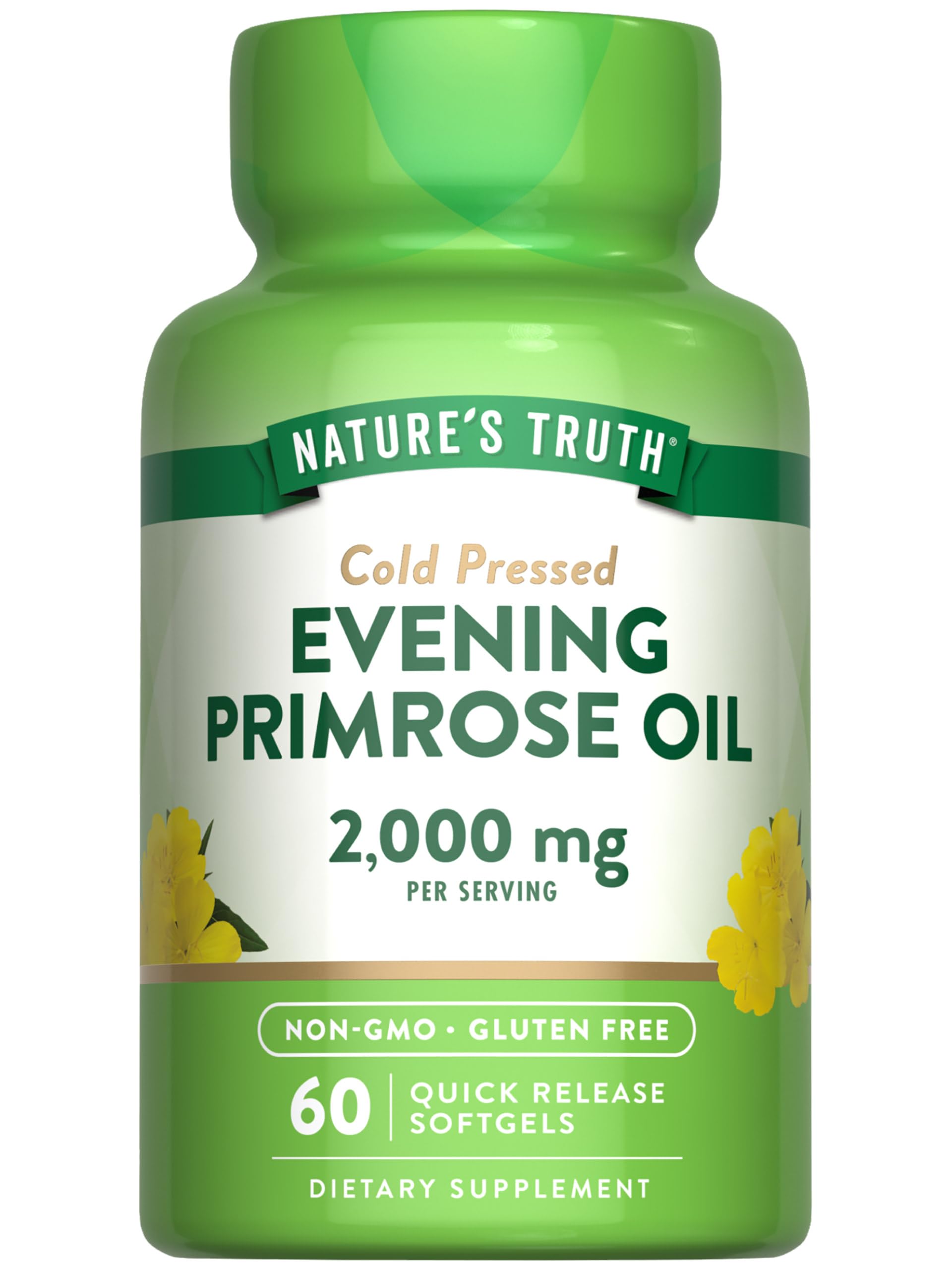 Nature's Truth Evening Primrose Oil softgels bottle, gluten-free and non-GMO for daily wellness