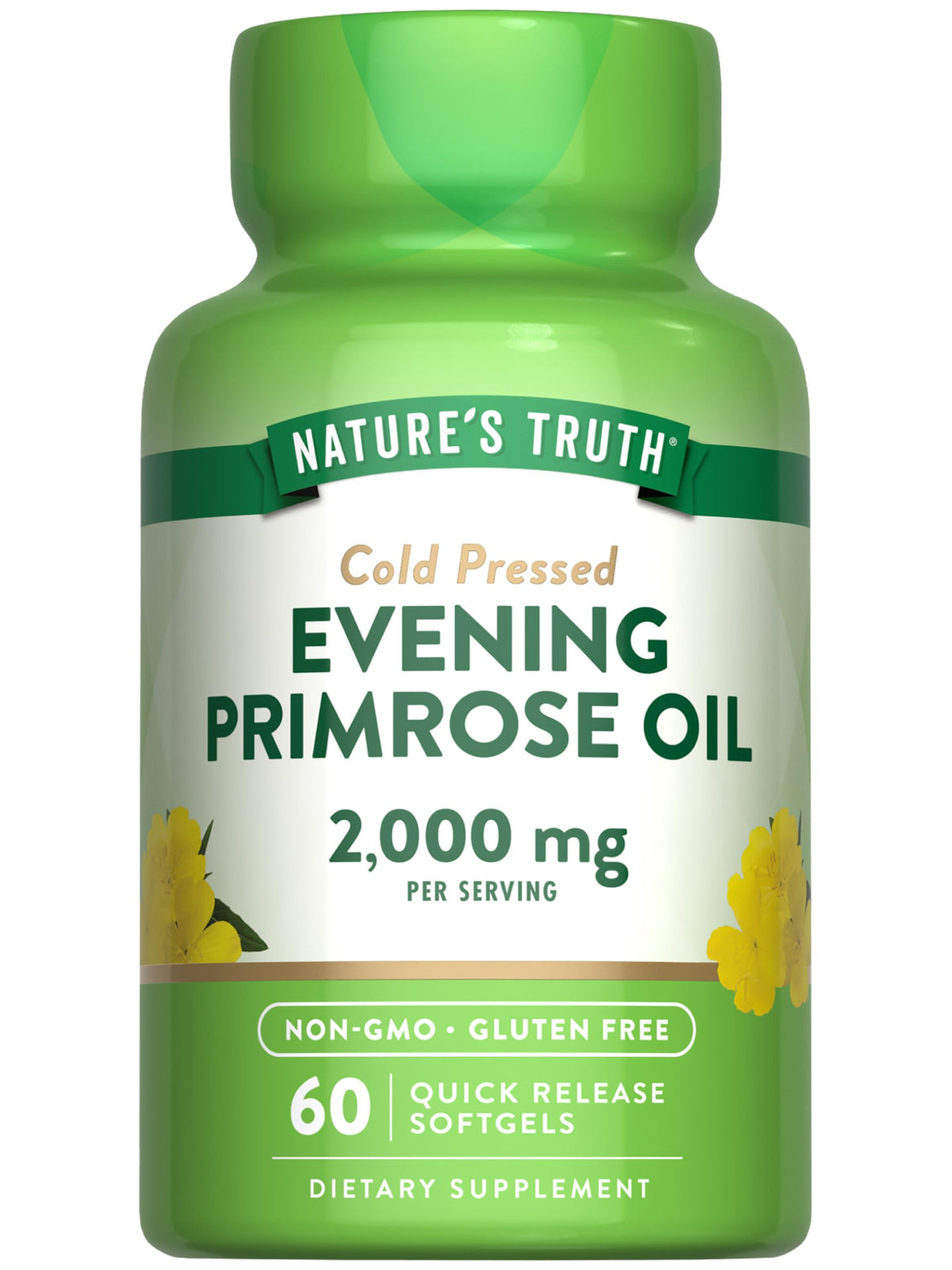 Nature's Truth Evening Primrose Oil softgels bottle, gluten-free and non-GMO for daily wellness