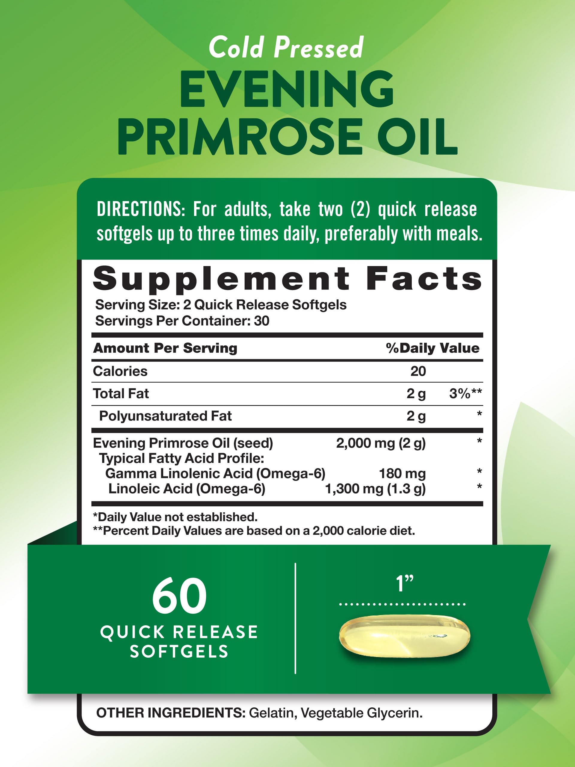 Nature's Truth Evening Primrose Oil softgels close-up shows quick-release capsules for convenient use