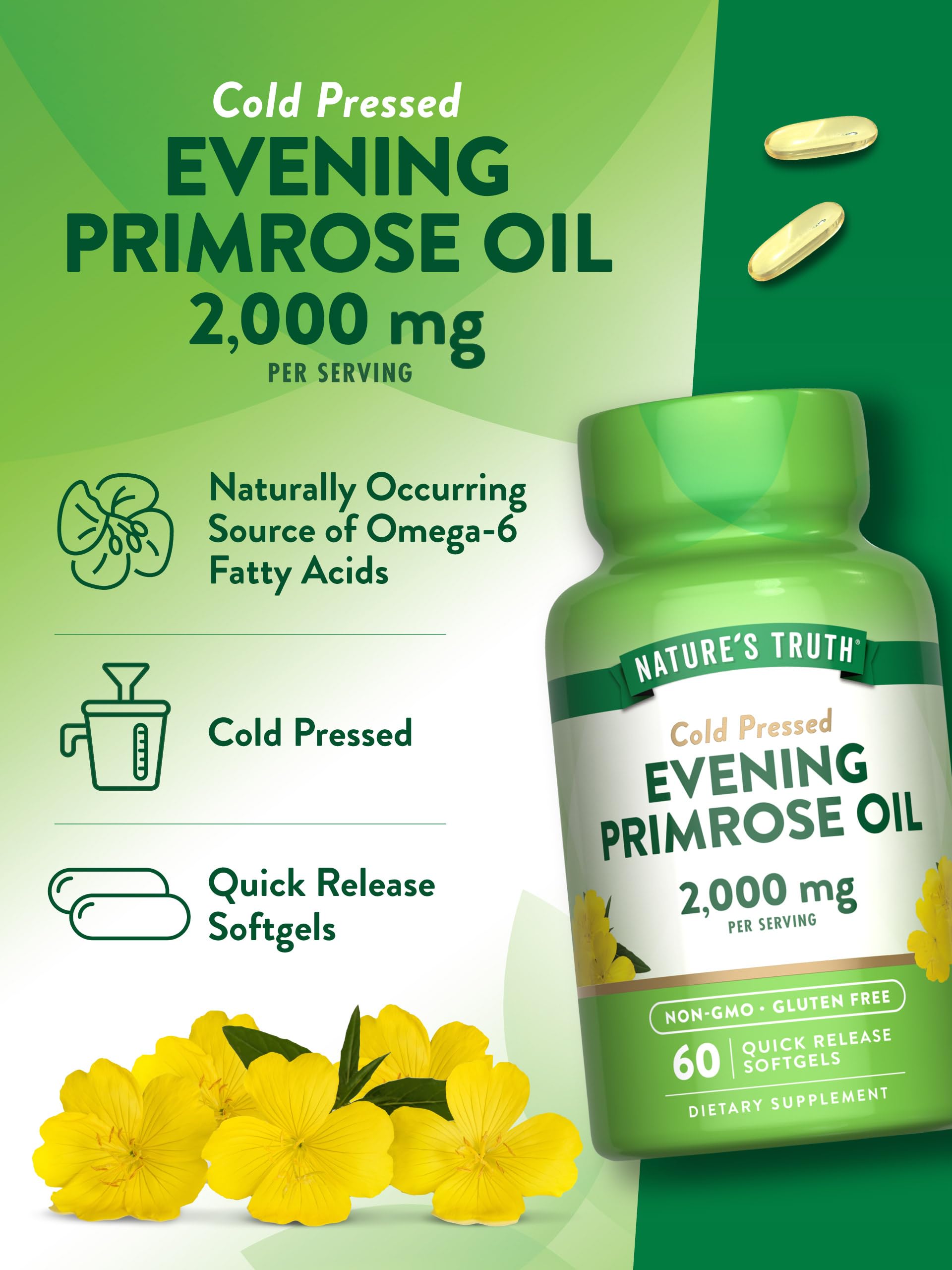 Nature's Truth Evening Primrose Oil softgels gluten-free option for allergen-conscious users
