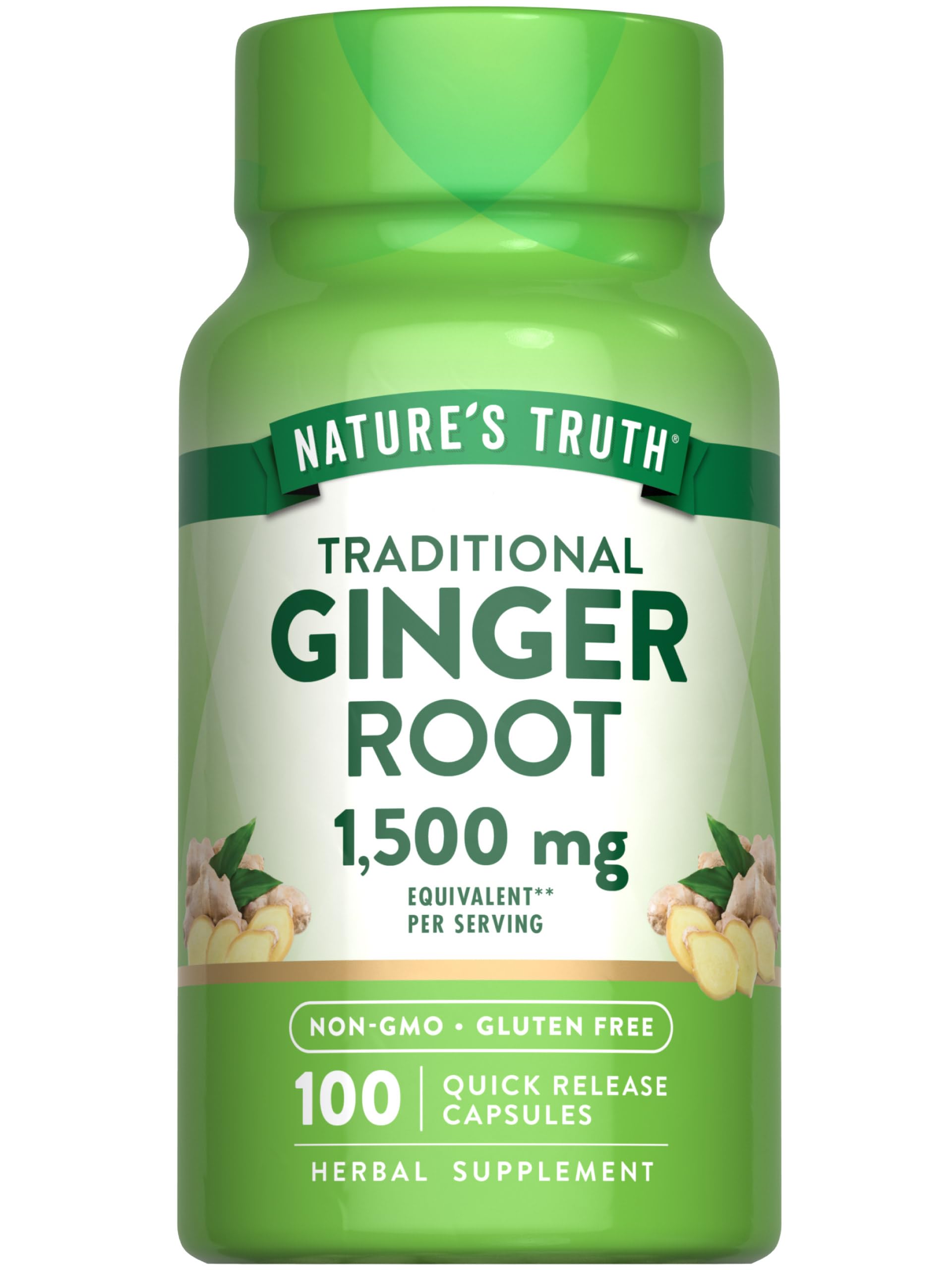 Nature's Truth Ginger Root Capsules bottle visible, convenient daily supplement for wellbeing.
