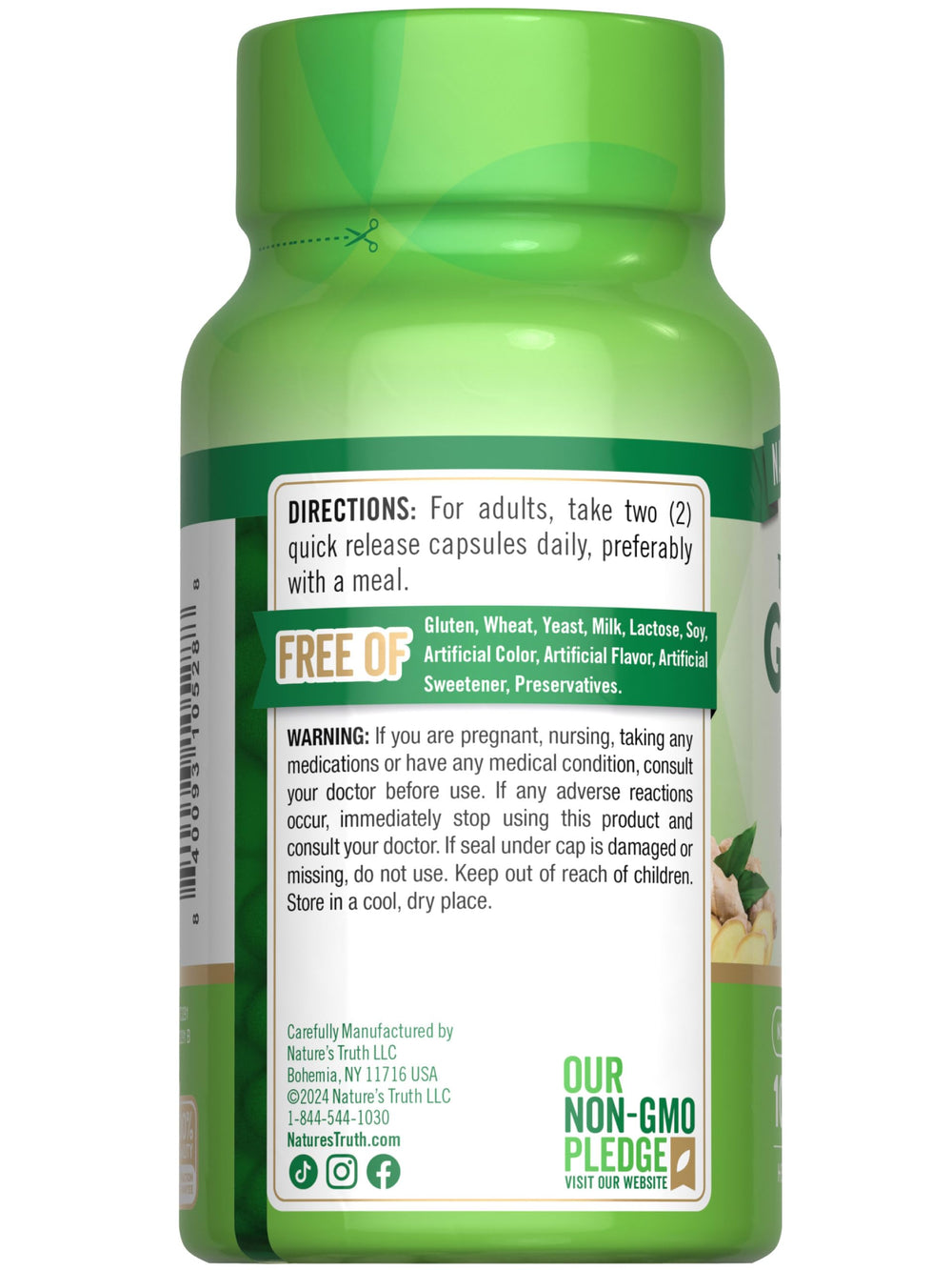 Nature's Truth Ginger Root Capsules closeup conveys natural aroma and capsule texture.