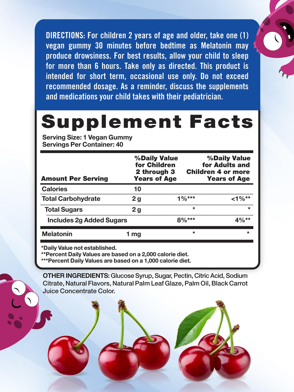 Nature's Truth Kids Melatonin Gummy bottle top with cherry flavor