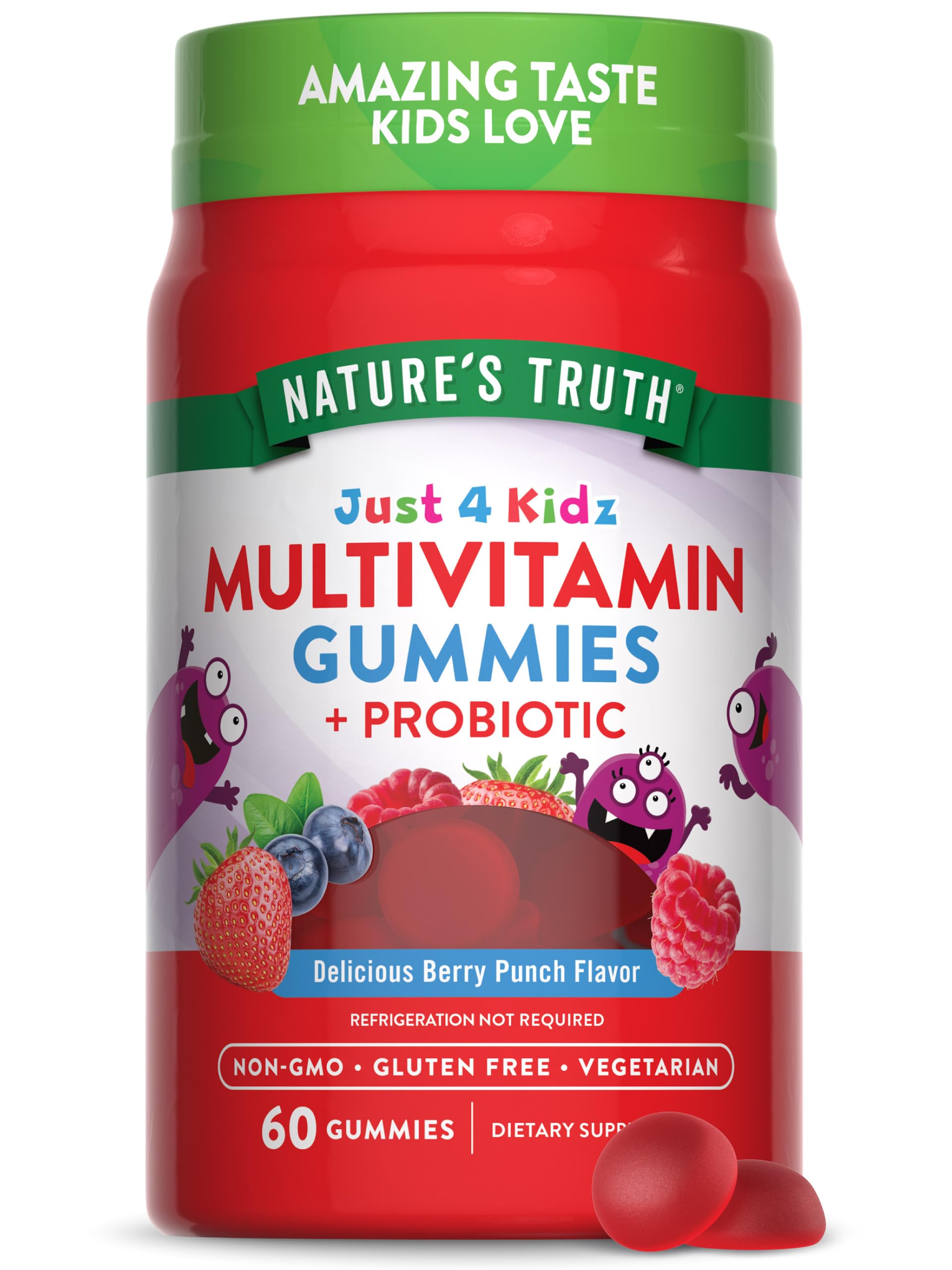 Nature's Truth Kids Multivitamin Gummies Berry Punch bottle front, flavorful daily nutrition.