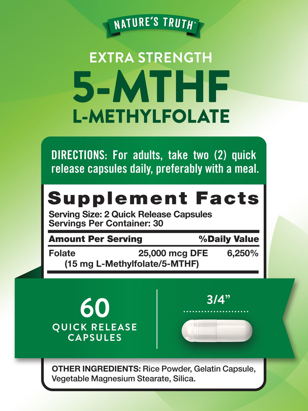 Nature's Truth L-Methylfolate 15mg capsules close-up
