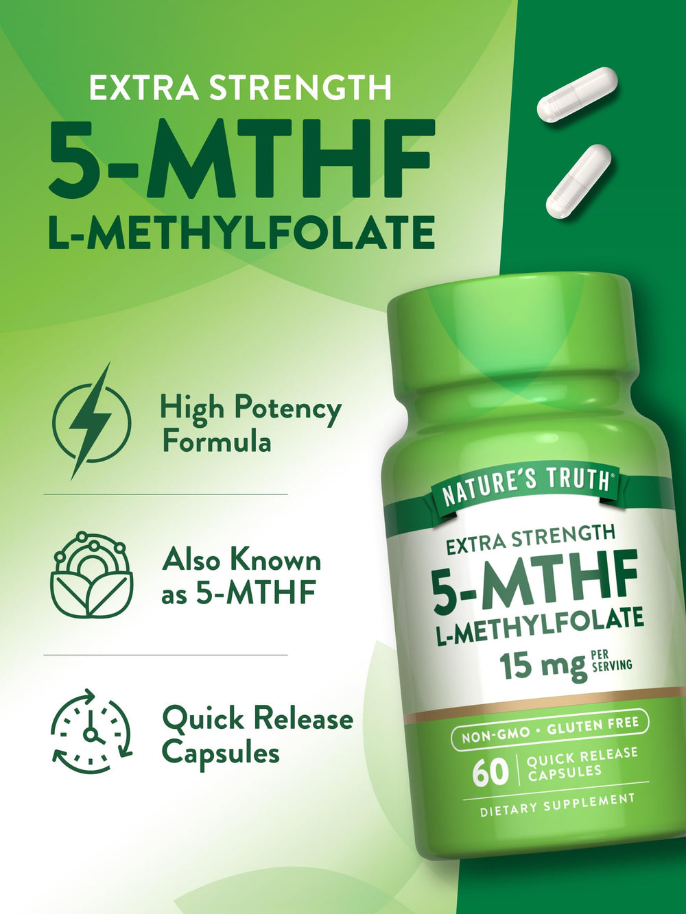 Nutrition facts panel of Nature's Truth L-Methylfolate