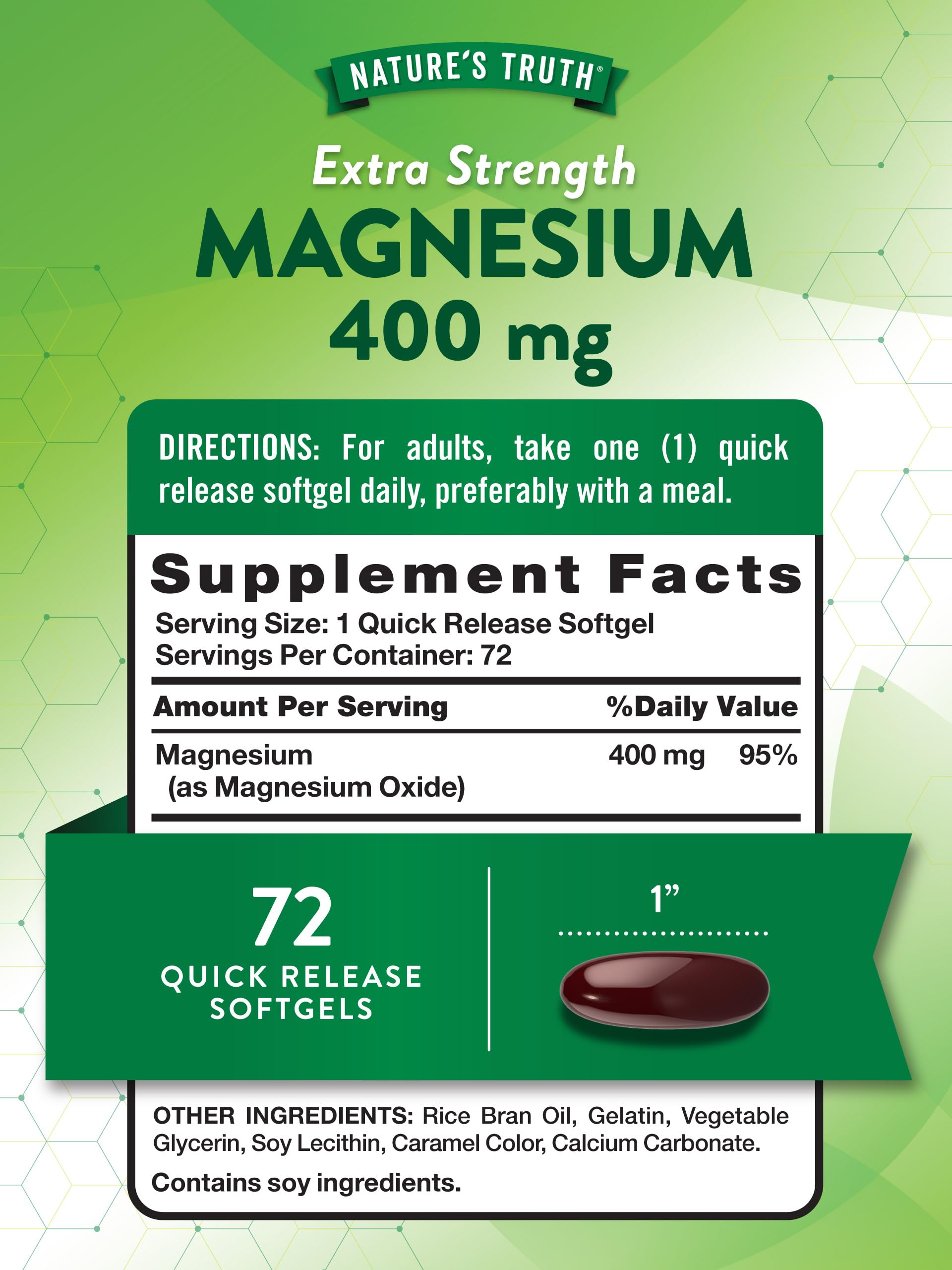 Close-up of Nature's Truth magnesium oxide label showing potency and source.