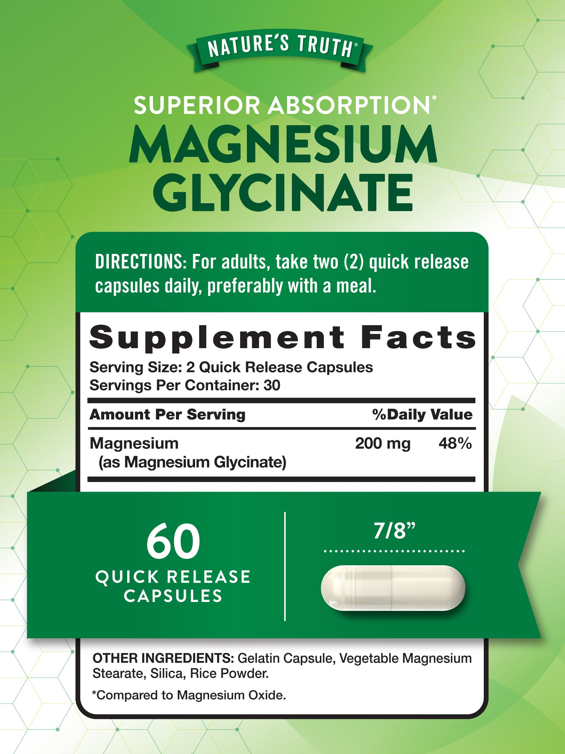 Nature's Truth Magnesium Glycinate bottle close-up showing non-GMO and gluten-free formula