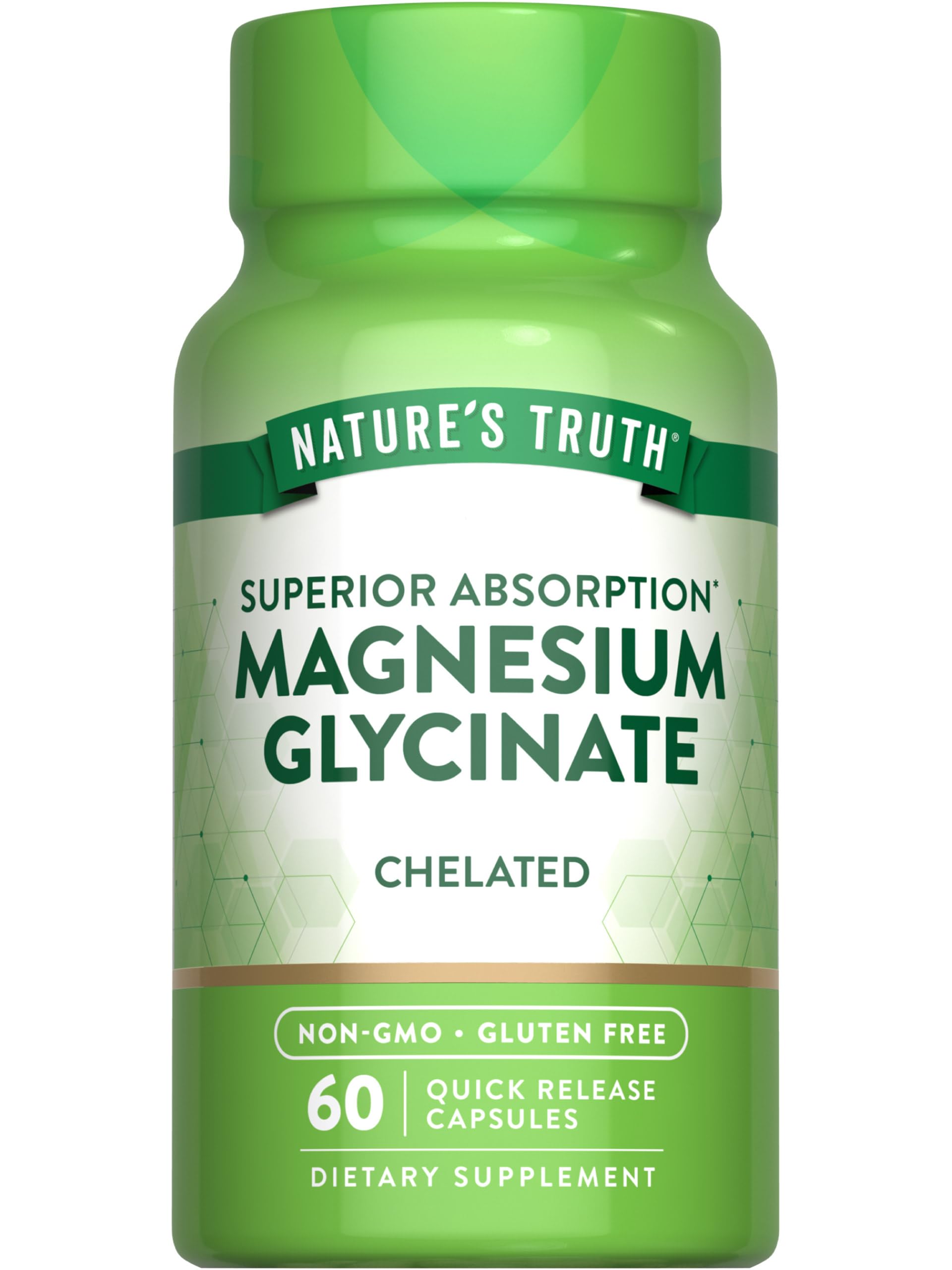 Nature's Truth Magnesium Glycinate capsules 200 mg bottle display for high absorption