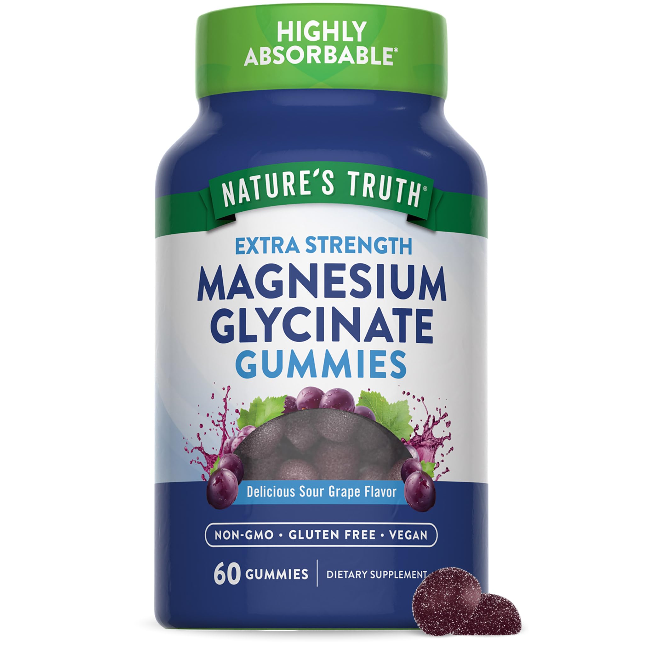 Nature's Truth Magnesium Glycinate Gummies bottle front, 60-count vegan supplement.