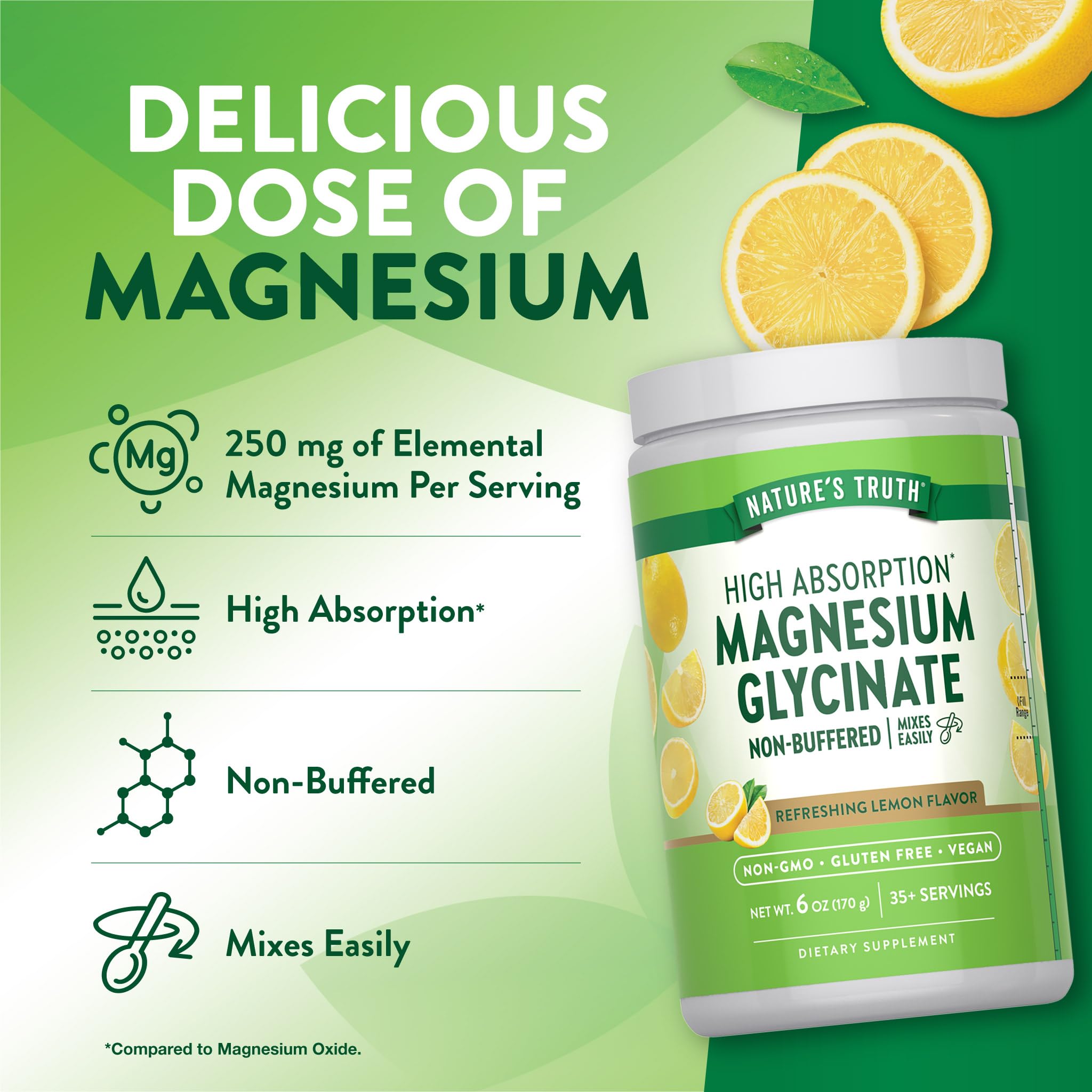 Nature's Truth magnesium glycinate powder lemon-closeup with bright citrus aroma