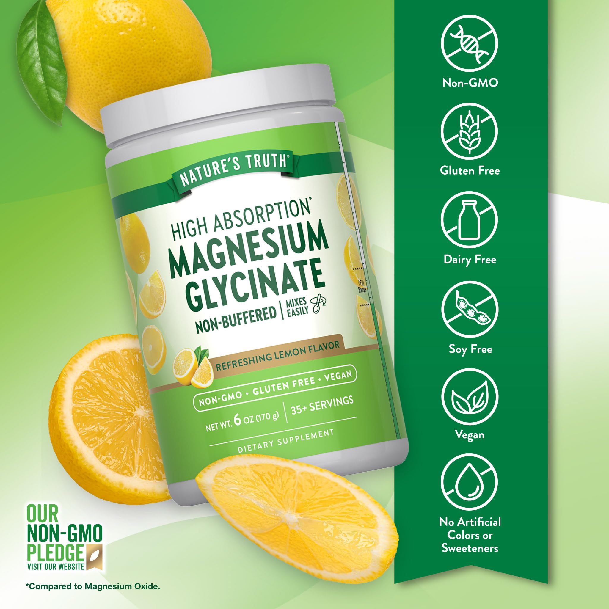 Nature's Truth magnesium glycinate powder lemon-dissolved in glass for easy hydration