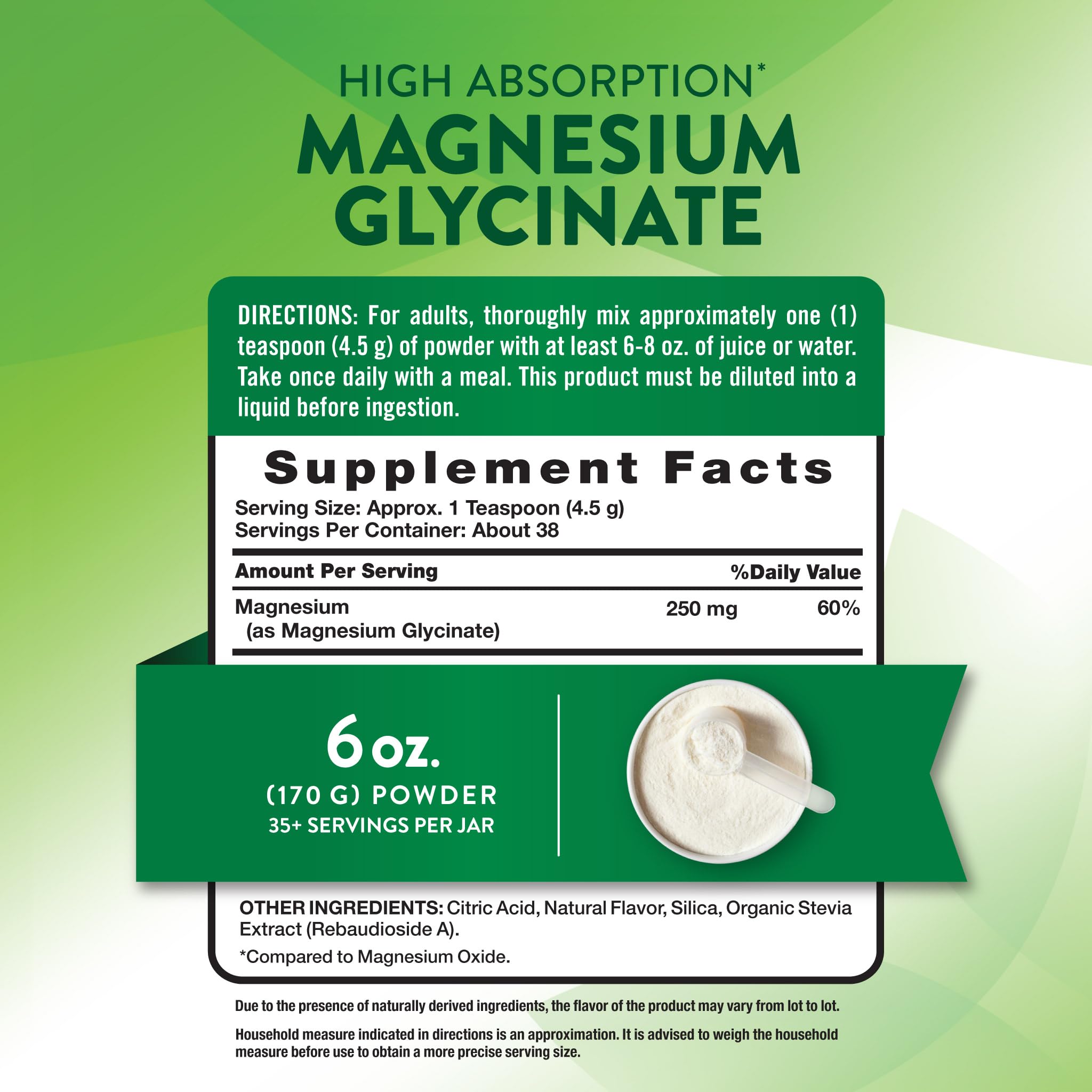 Nature's Truth magnesium glycinate powder lemon-jar showing vegan and gluten-free features