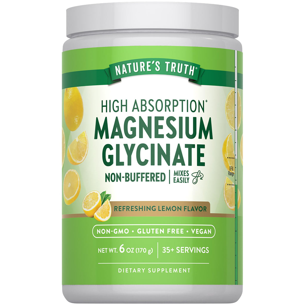 Nature's Truth magnesium glycinate powder lemon-scoop ready to mix in water