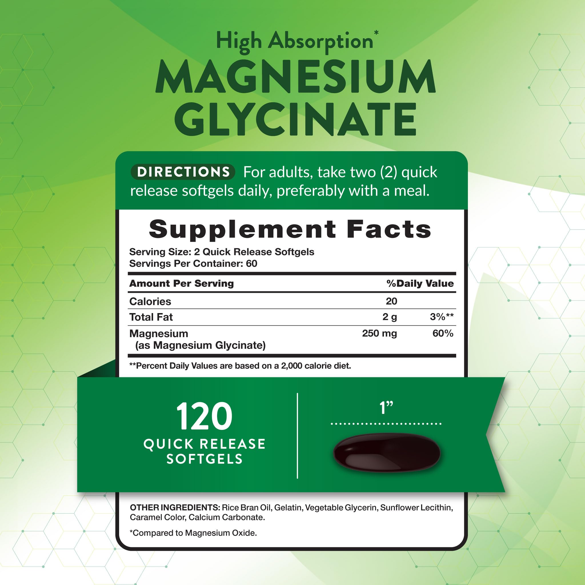 Nature's Truth Magnesium Glycinate softgels ready to swallow for convenient daily nutrition.